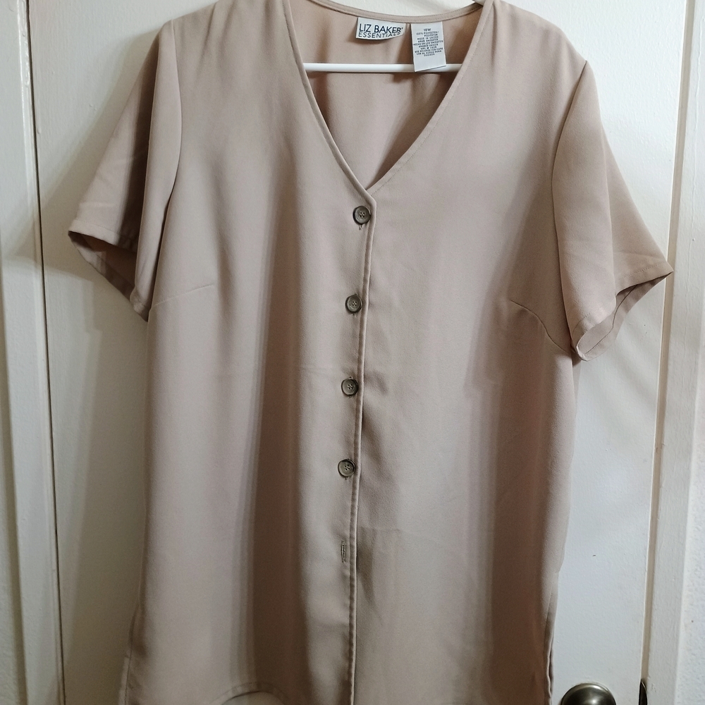 Liz Baker Beige Button-Down Blouse